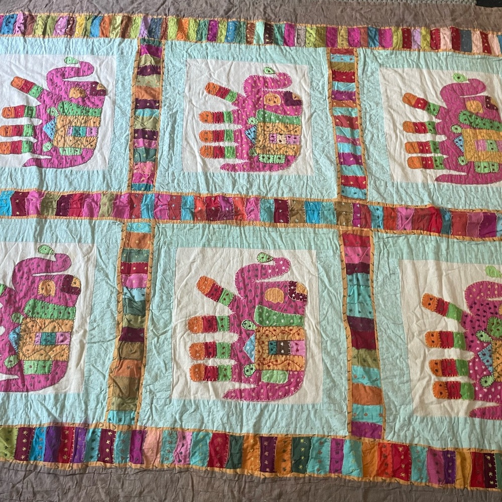 Handmade Colorful Elephant Patchwork Tapestry